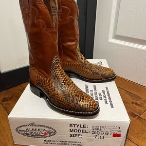 Men's Brown Python Leather Cowboy Boots Size 7